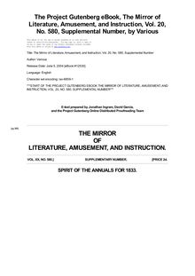 The Mirror of Literature, Amusement, and Instruction - Volume 20, No. 580, Supplemental Number