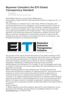 Myanmar Considers the EITI Global Transparency Standard