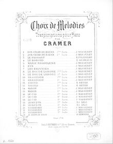 Partition  No.1, Choix de mélodies sur  Esclarmonde , Cramer, Henri (fl. 1890)