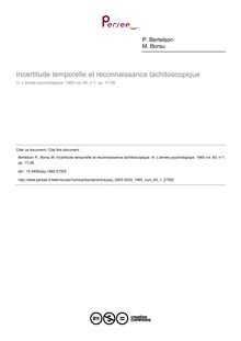 Incertitude temporelle et reconnaissance tachitoscopique - article ; n°1 ; vol.65, pg 17-26