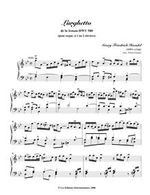 Partition , Larghetto, Sonata, HWV 580, Keyboard: organ or harpsichord