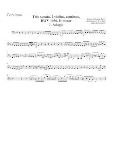 Partition Continuo (unfigured), Trio Sonata, D minor, Bach, Carl Philipp Emanuel