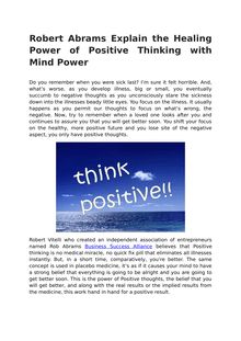 Robert Abrams Explain the Healing Power of Positive Thinking